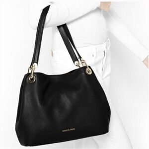 Michael Kors Leather LG Shoulder Tote RAVEN Black Womens
